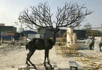 麋鹿雕塑廠家 仿銅色系 不銹鋼麋鹿雕塑加工商