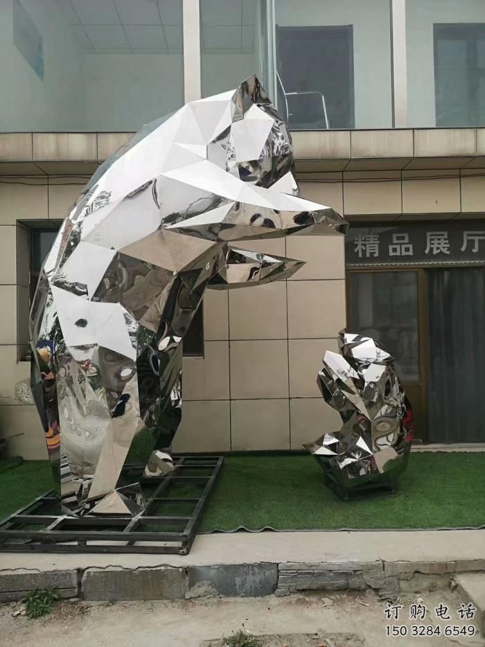幾何北極熊雕塑廠家 亮面類型 制作不銹鋼動物雕塑