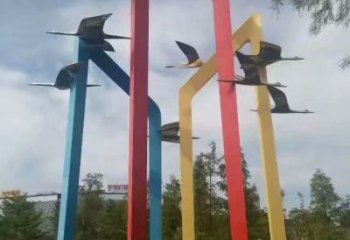 跨欄大雁雕塑廠家 棲息鳥(niǎo)禽 不銹鋼大雁雕塑制作廠