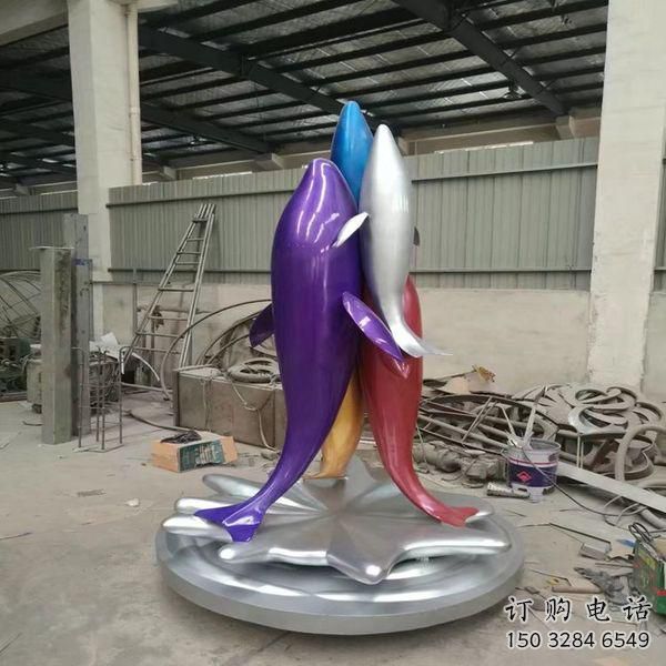 戶外海豚雕塑廠家 海洋賓館小品 酒店拉絲海豚雕塑