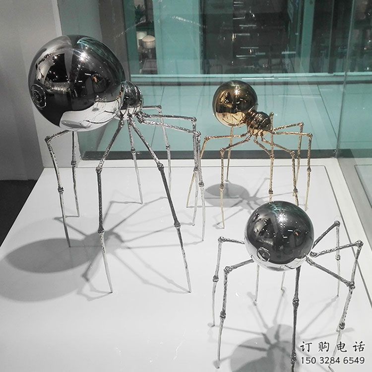 鏡面蜘蛛雕塑廠家 現代酒店擺件 別墅區異形蜘蛛雕塑