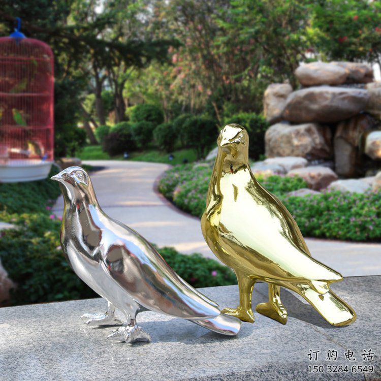 鑄造飛鴿雕塑廠家 創意公園小品 村口鏡面飛鴿雕塑