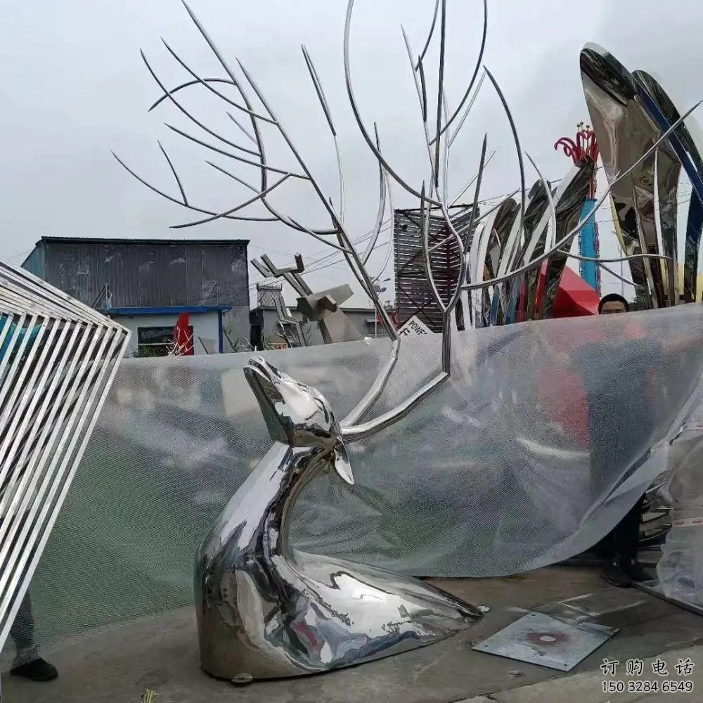 鏡面鹿頭雕塑廠家 大型仿真擺件 風景區(qū)戶外鹿頭雕塑