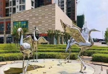 游樂場白鶴雕塑廠家 戶外賓館擺件 住宅小區鏡面白鶴雕塑