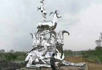 公園羊雕塑廠家 中式鏡面小品 風景區仿真羊雕塑