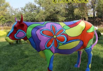 彩繪花牛雕塑廠家 卡通噴漆小品 草地切面花牛雕塑