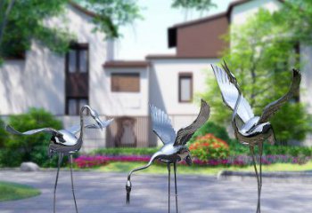 鍛造鶴雕塑廠家 公園抽象擺件 廣場啞光鶴雕塑