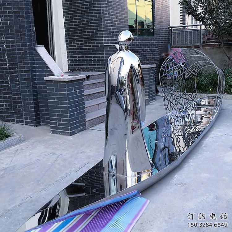 街道船雕塑廠家 現代擺件 鏡面不銹鋼船雕塑生產
