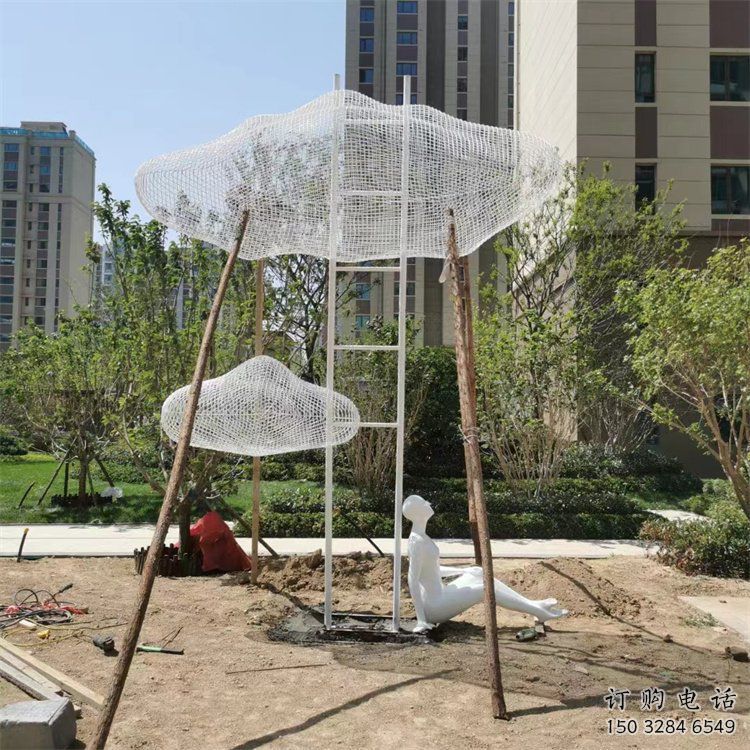 烤漆云梯雕塑廠家 現代小品 戶外不銹鋼云梯雕塑價格