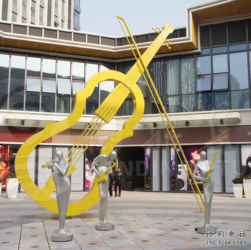 房地產小提琴雕塑廠家 鏤空擺件 烤漆不銹鋼小提琴雕塑