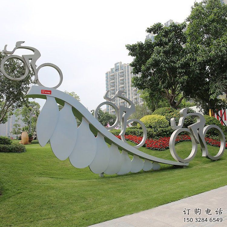 園林賽車雕塑廠家 鏡面小品 中式不銹鋼賽車雕塑廠