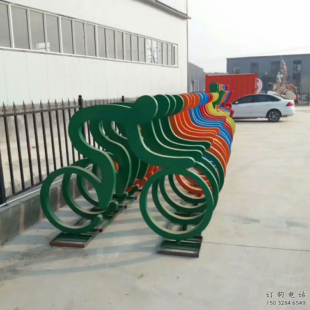彩繪自行車(chē)雕塑廠家 現(xiàn)代擺件 街頭不銹鋼自行車(chē)雕塑定做