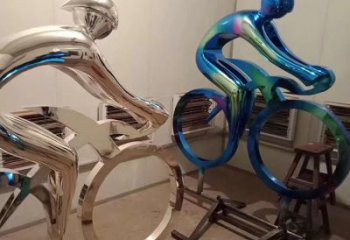 現代自行車雕塑廠家 大型別墅區(qū)擺件 烤漆不銹鋼自行車雕塑加工