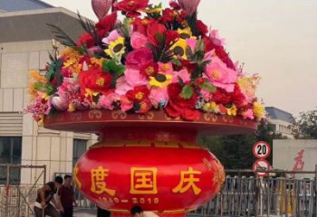 彩繪花籃雕塑廠家 創意擺件 街頭不銹鋼花籃雕塑報價