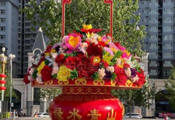 拉絲花籃雕塑廠家 創意擺件 別墅區不銹鋼花籃雕塑加工
