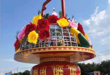 廣場花籃雕塑廠家 創意小品 公園不銹鋼花籃雕塑生產