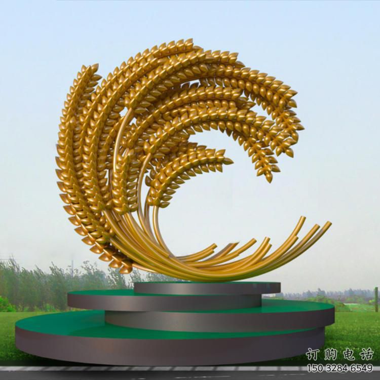 現代麥子雕塑廠家 大型別墅區擺件 烤漆不銹鋼麥子雕塑廠