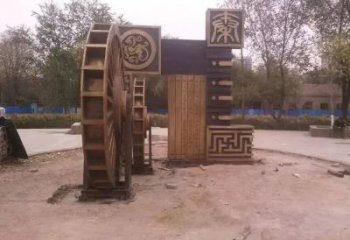 步行街水車雕塑廠家 游樂場(chǎng)小品 鑄造不銹鋼水車雕塑廠