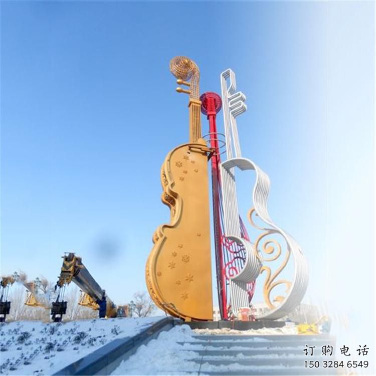 拉絲琵琶雕塑廠家 鏤空創(chuàng)意擺件 別墅區(qū)不銹鋼琵琶雕塑廠