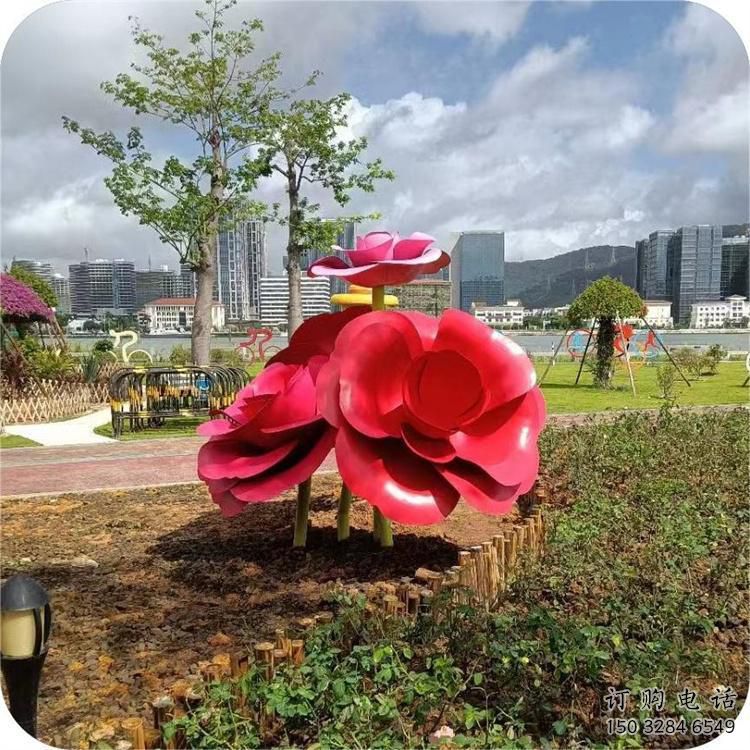 歐式玫瑰雕塑廠家 抽象擺件 創意不銹鋼玫瑰雕塑廠