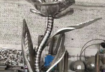 幾何月季花雕塑廠家 鏡面小品 現代不銹鋼月季花雕塑廠