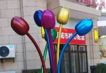現代郁金香雕塑廠家 大型別墅區擺件 電鍍不銹鋼郁金香雕塑廠