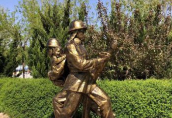 廣場消防員雕塑廠家  烤漆小品  戶外消防員雕塑廠