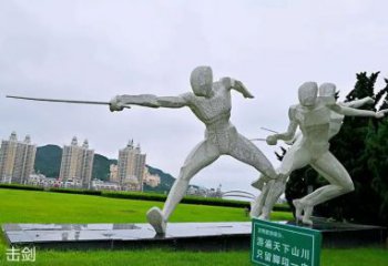 鏤空擊劍雕塑廠家 園林小品  廣場創意不銹鋼擊劍雕塑擺件