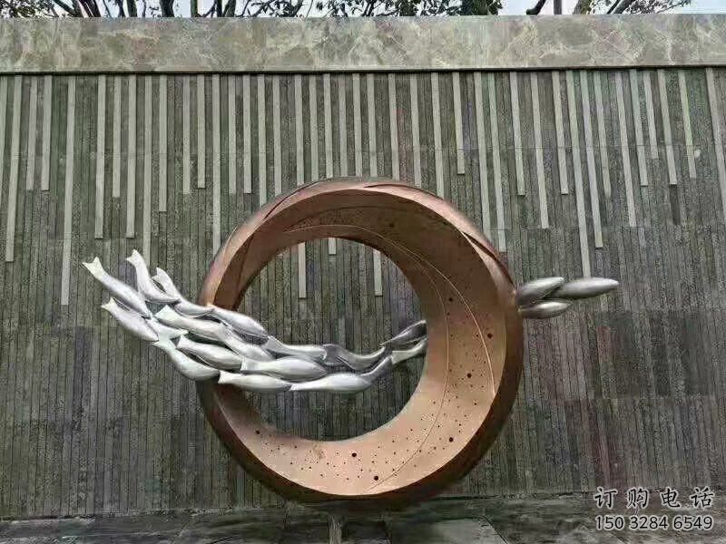 庭院雙魚雕塑廠家  現代小品 鍛造不銹鋼雙魚雕塑擺件