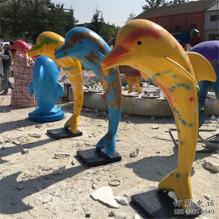 提供海豚雕塑實景圖 創意海洋雕塑 仿真擺件