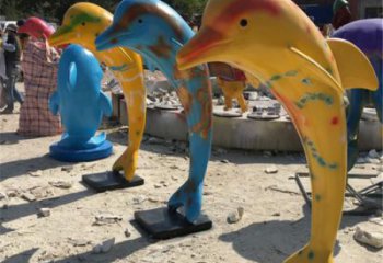提供海豚雕塑實景圖 創意海洋雕塑 仿真擺件
