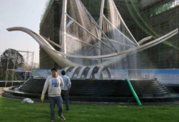 帆船噴泉雕塑，水景水秀組合，旱地帆船噴泉雕塑廠家