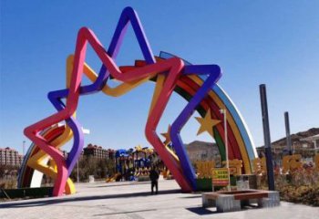 五角星拱門雕塑，廣場門口標識雕塑，不銹鋼烤漆材質