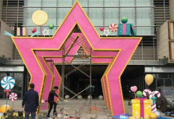 五角星門頭雕塑，烤漆工藝，不銹鋼烤漆門頭雕塑