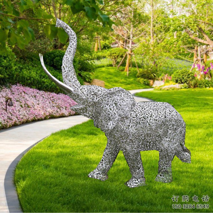 主題大象雕塑制作，美陳概念，鐵藝鏤空大象雕塑
