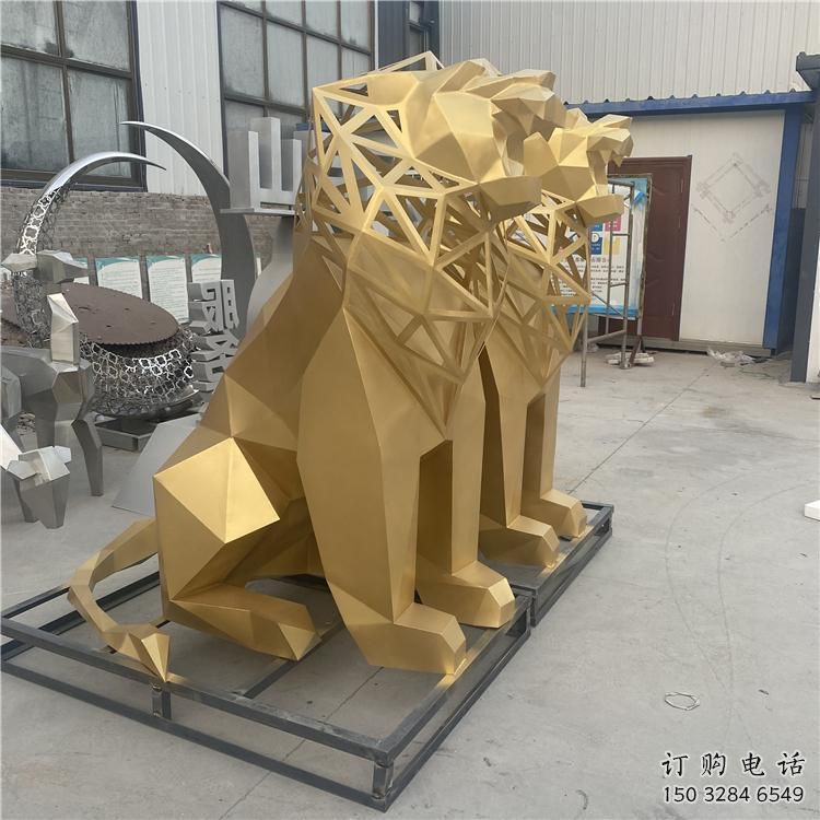 現代獅子雕塑定制，中式工藝，景觀不銹鋼獅子雕塑優價