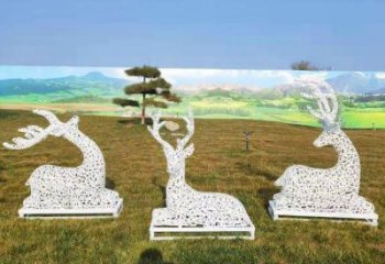 小鹿雕塑觀賞型，公園小品，景觀鏤空小鹿雕塑常用