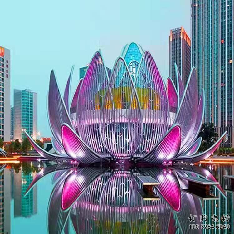 鏤空蓮花雕塑特供，酒店擺件，美陳燈光蓮花雕塑訂做