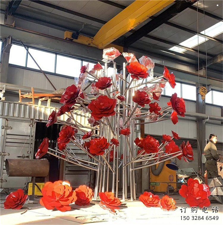 玫瑰花雕塑供應(yīng)，街景小品，鍛鋼不銹鋼玫瑰花雕塑優(yōu)價