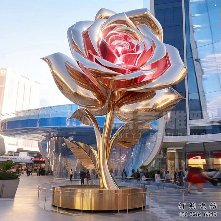 大型月季花雕塑廠家，街頭藝術(shù)，不銹鋼月季花雕塑通用