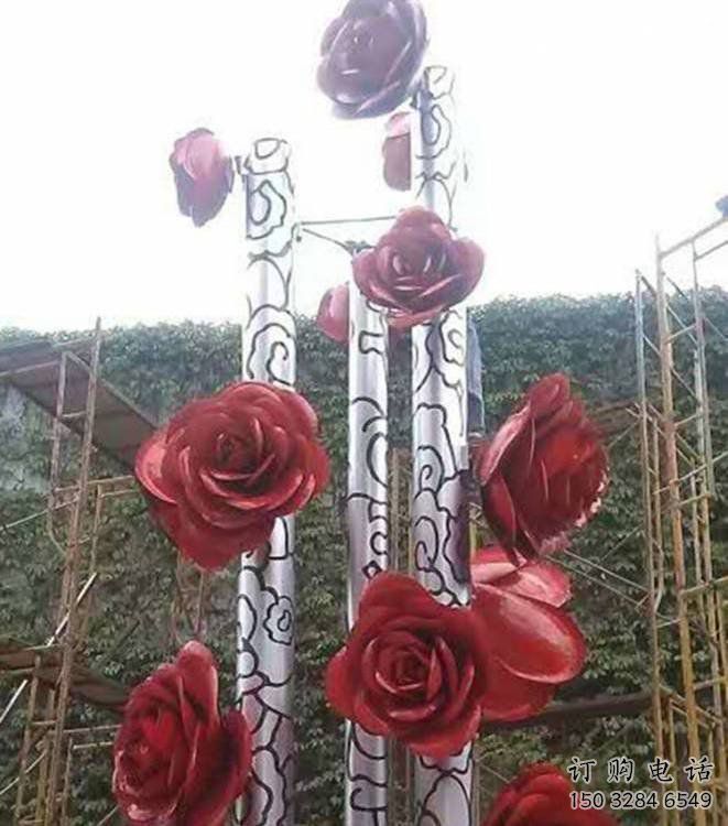 玫瑰花朵雕塑定做，公園小品，烤漆玫瑰花朵雕塑廠家