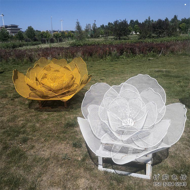 牡丹花雕塑提供，白鋼構(gòu)件，鏤空牡丹花雕塑生產(chǎn)廠家