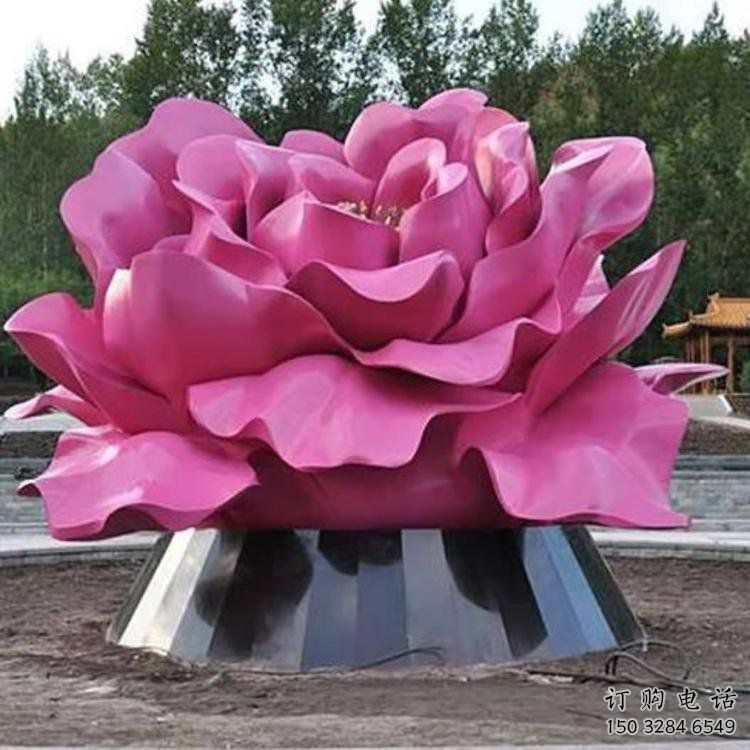 牡丹花雕塑廠家，廣場(chǎng)雕塑，不銹鋼牡丹花雕塑定制