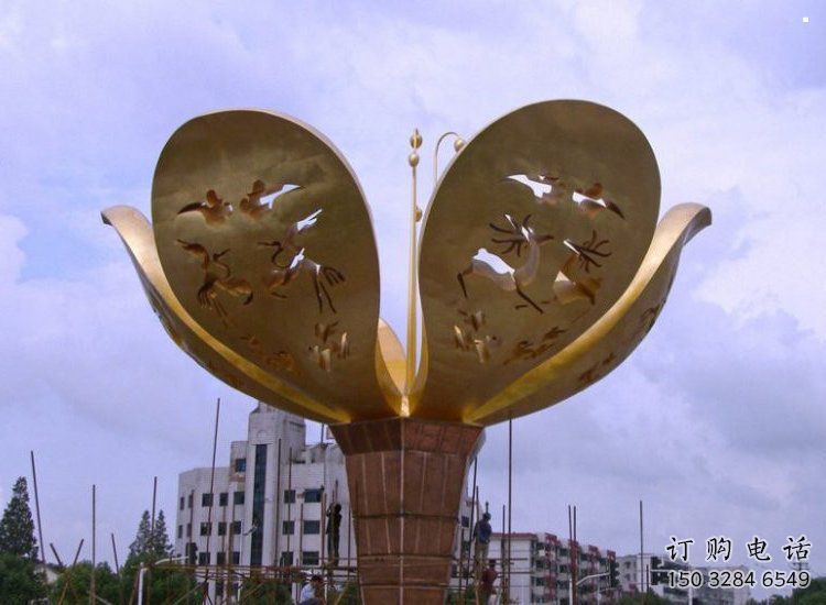山茶花雕塑制作廠家，城市雕塑，不銹鋼山茶花雕塑