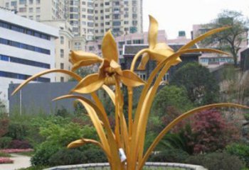 蘭花雕塑定價，村標(biāo)概念，不銹鋼蘭花雕塑廠家選用
