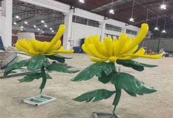 現代菊花雕塑定制，中式工藝，菊花雕塑造型優價