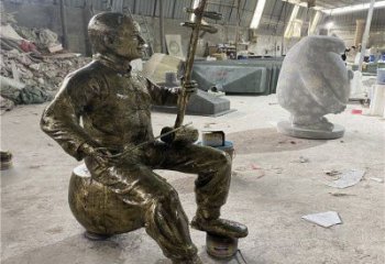 拉二胡雕塑預定，小區擺件，民俗人物雕塑主題精品