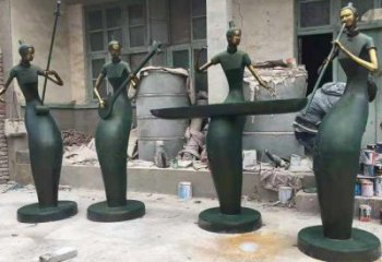 彈古箏雕塑供求，村標(biāo)概念，民俗人物雕塑制作承接