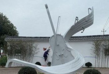 小提琴雕塑訂做，室外軟裝，不銹鋼小提琴雕塑供應