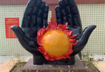火球雕塑展品，花園小品，玻璃鋼手托火球雕塑優選